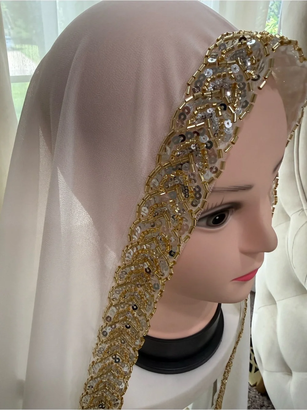 Henna scarf, hijab, henna beaded scarf, beaded hijab, hijab, scarf